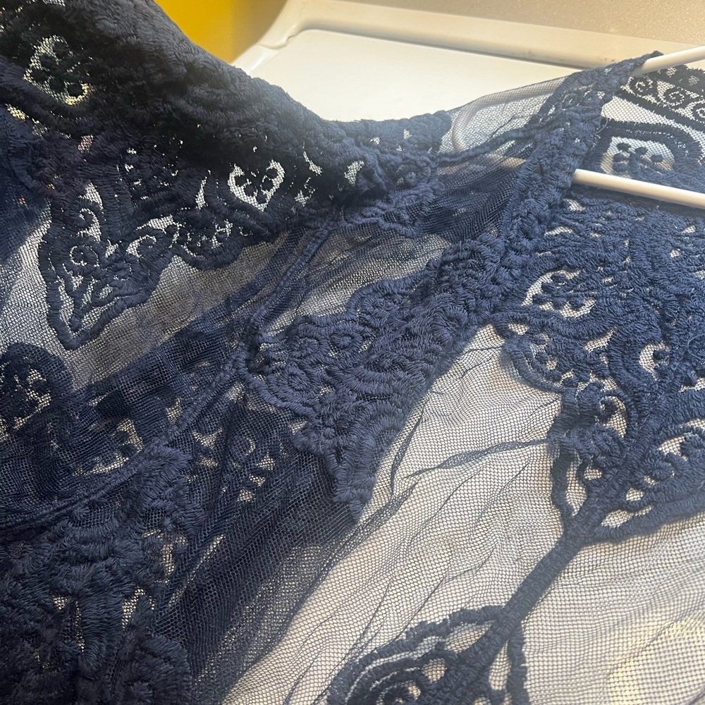 Sheer navy Lace Kimono Cover-Up boho 2-3x - Picture 4 of 4